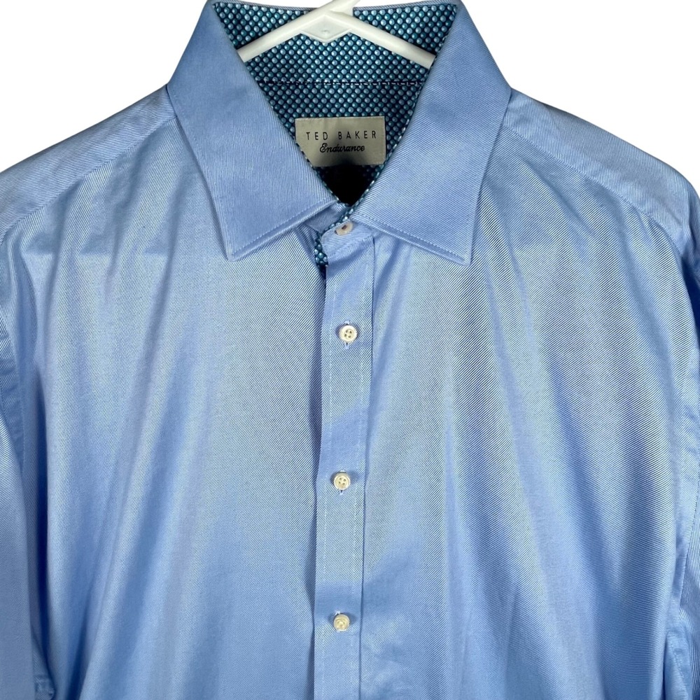 Ted Baker Dress Shirt Mens 17.5 34/35 Blue Endurance Twill Contrast Trim